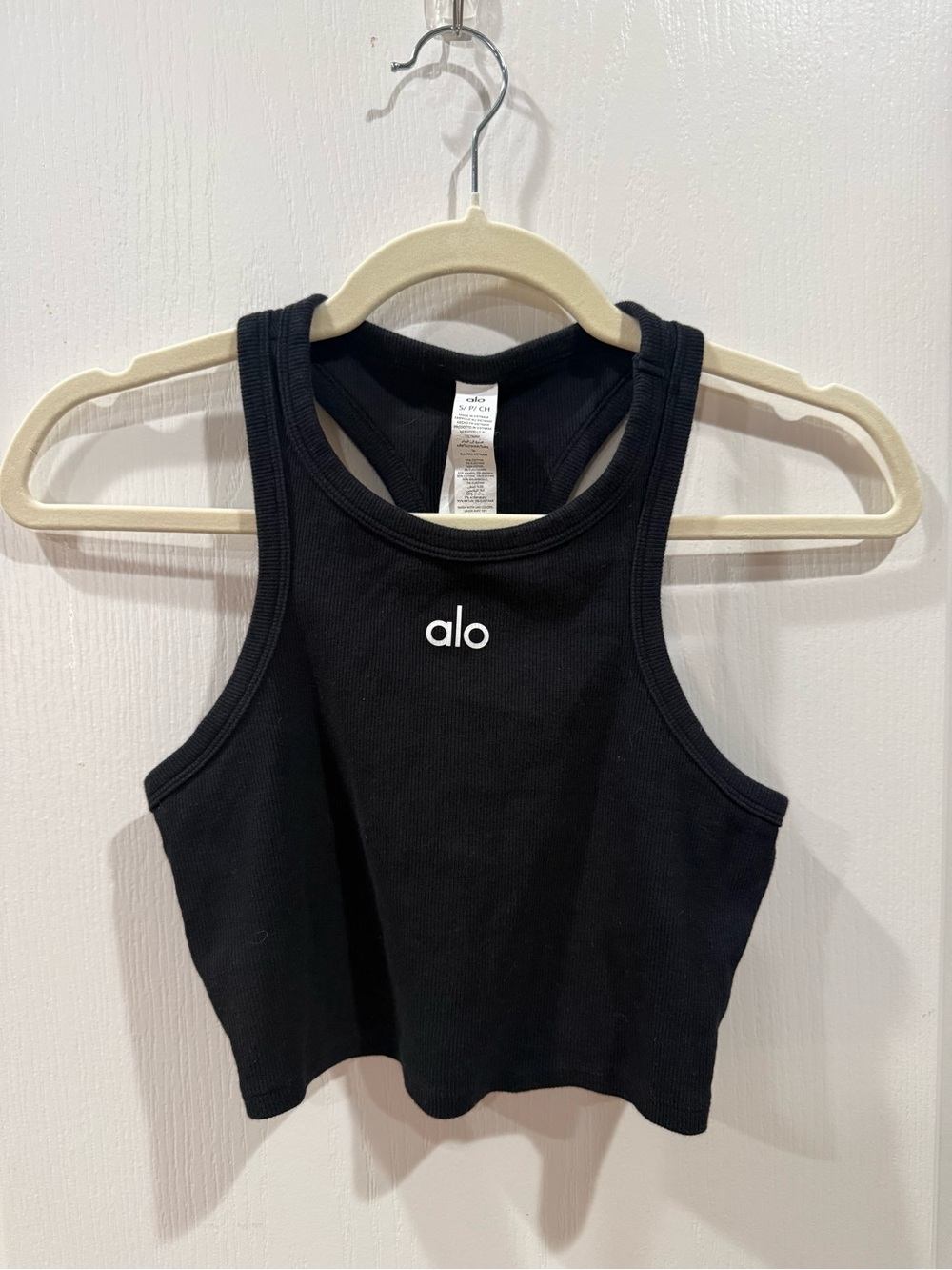ALO Yoga Black Ribbed Crewneck Tank with Center Logo